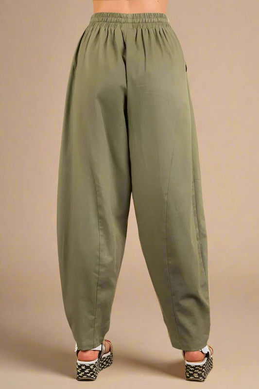 Very J - Olive Cotton Drawstring Barrel Pants