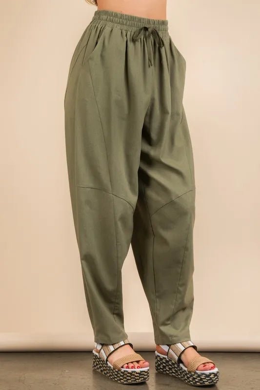 Very J - Olive Cotton Drawstring Barrel Pants