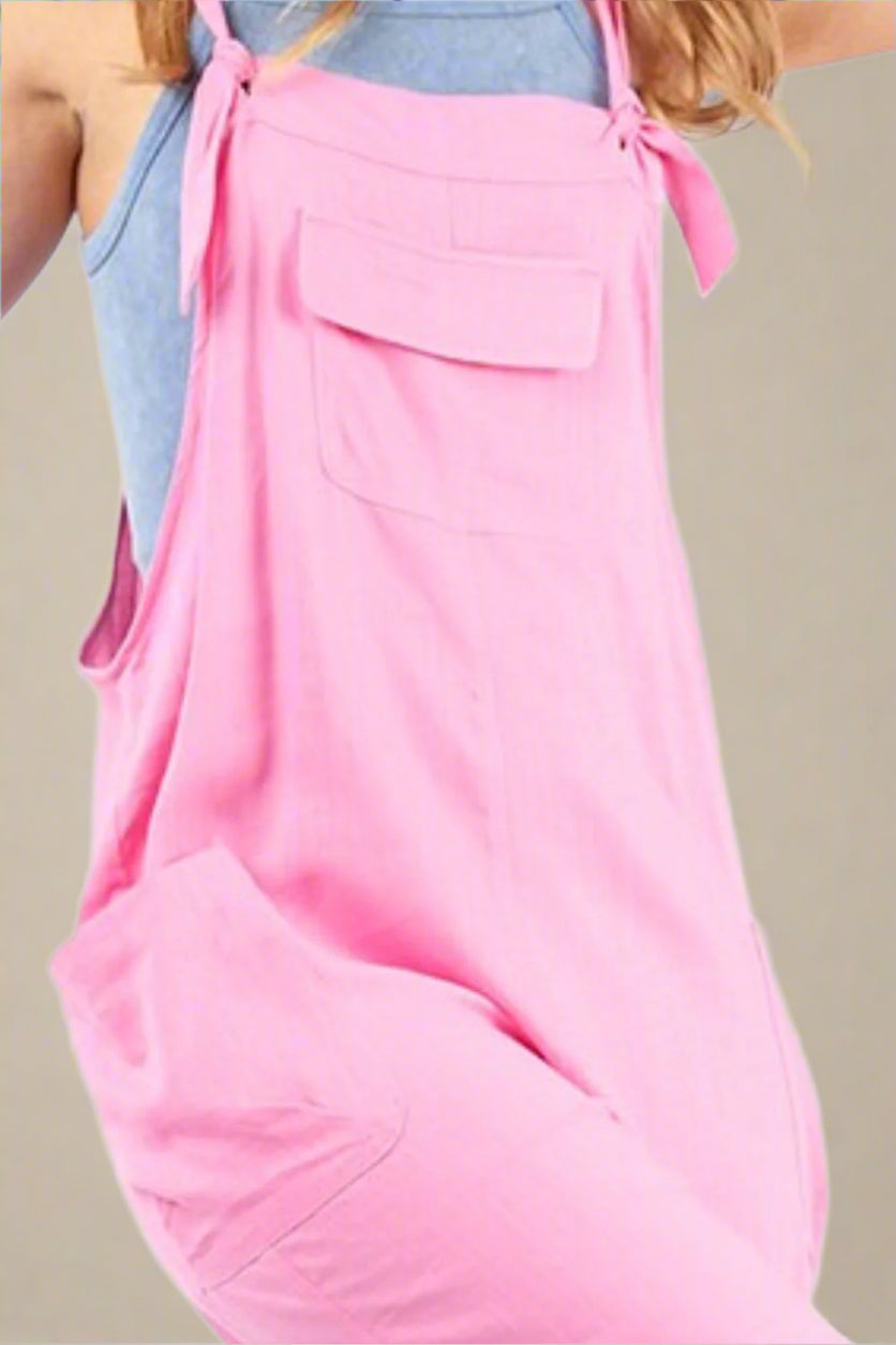 Very J - Pink Knot Strap Jumpsuit with Pockets
