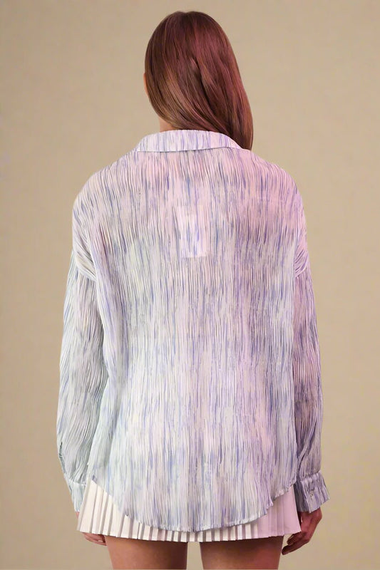 Very J - Plus Size Sky Blue Pastel Watercolor Button - Down Blouse