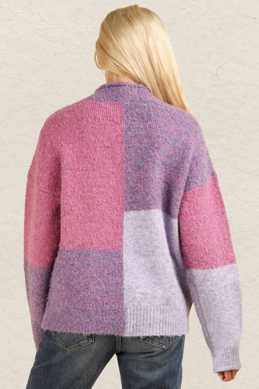 Very J - Purple Color Block Mock Neck Sweater