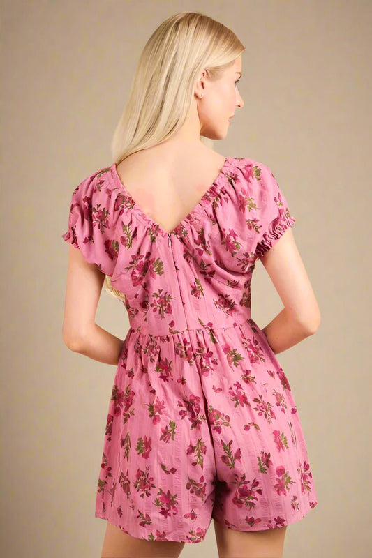Very J - Rose Pink Floral Gauze Romper