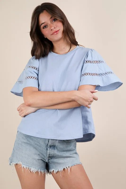 Very J - Sky Blue Eyelet Puff Sleeve Top