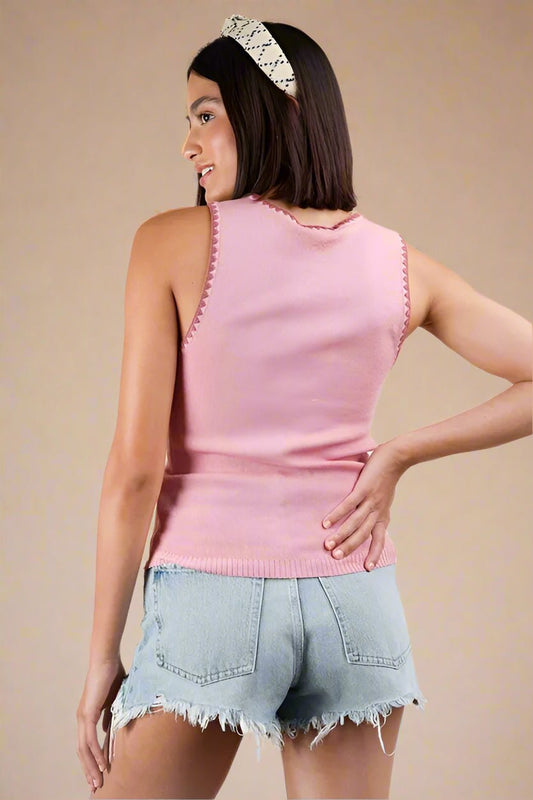 Very J - Soft Pink Scallop Trim Knit Tank