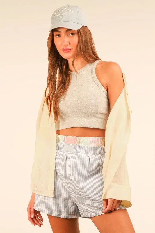 Very J - Soft Yellow Textured Button - Down Shirt