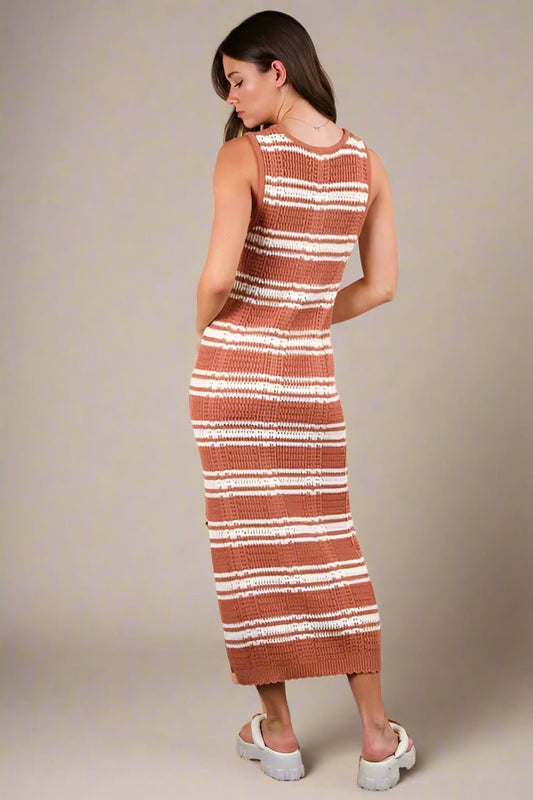 Very J - Terracotta Stripe Knit Midi Dress