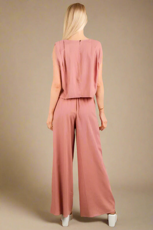 Very J - Textured Crop Top & Wide Leg Pant Set – Dusty Rose