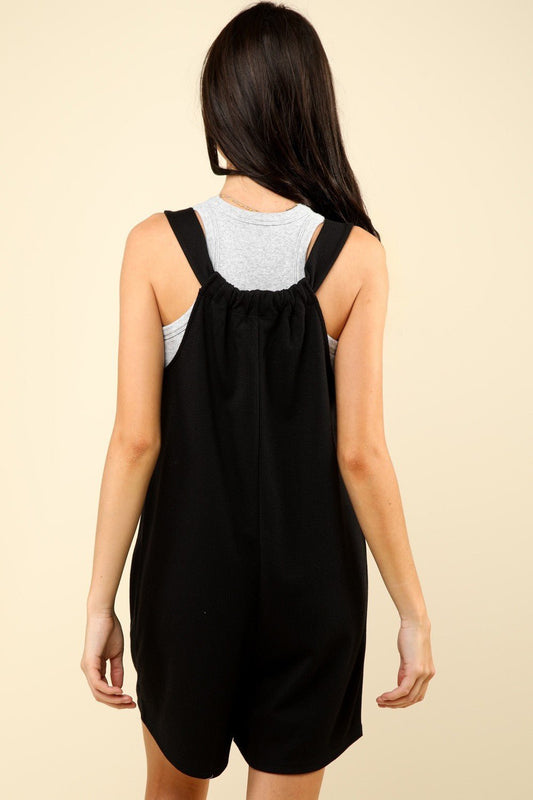 Very JTie Shoulder Romper with Pockets in Black