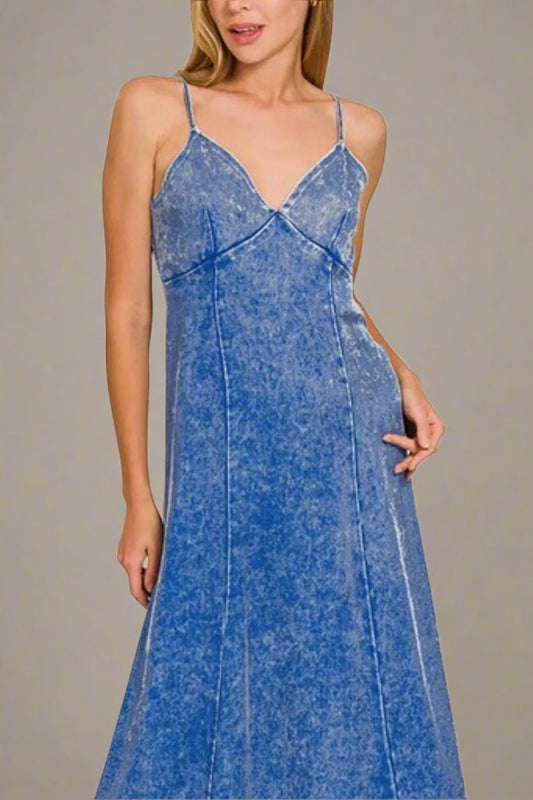 Zenana - Acid Wash Denim Maxi Dress – Indigo Blue