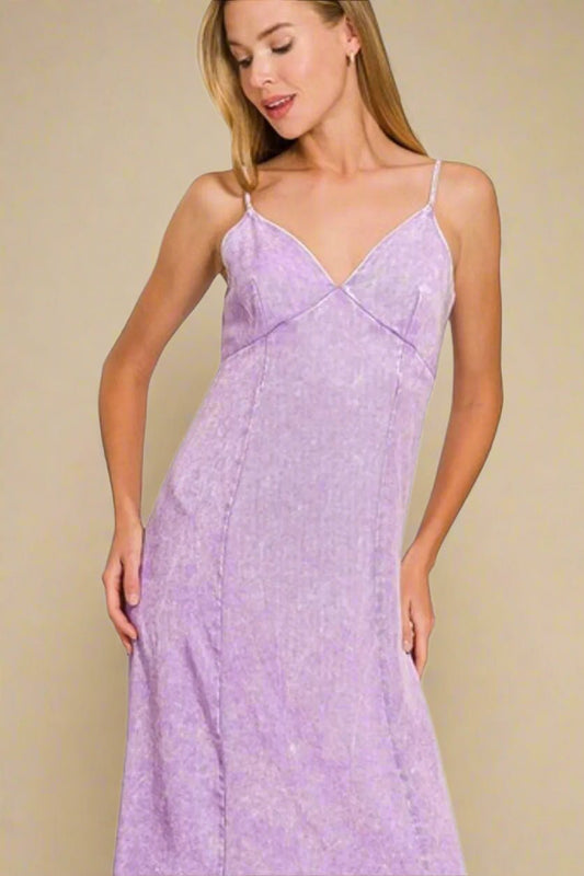 Zenana - Acid Wash Denim Maxi Dress – Washed Lilac