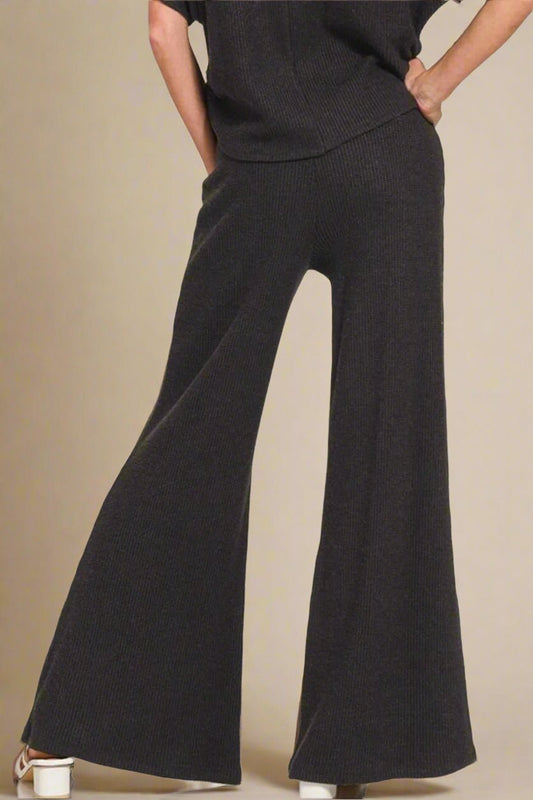 Zenana - Black Rib Knit Wide Leg Pants