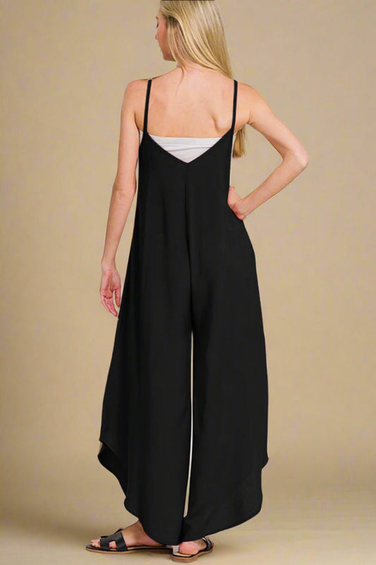 Zenana - Black Sleeveless Wide Leg Jumpsuit with Pockets
