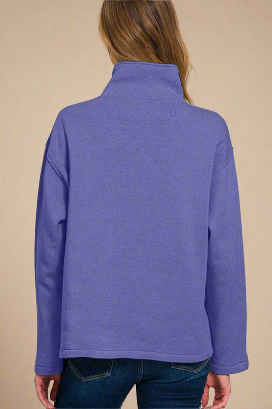 Zenana - Blue Purple Half Snap Fleece Sweatshirt