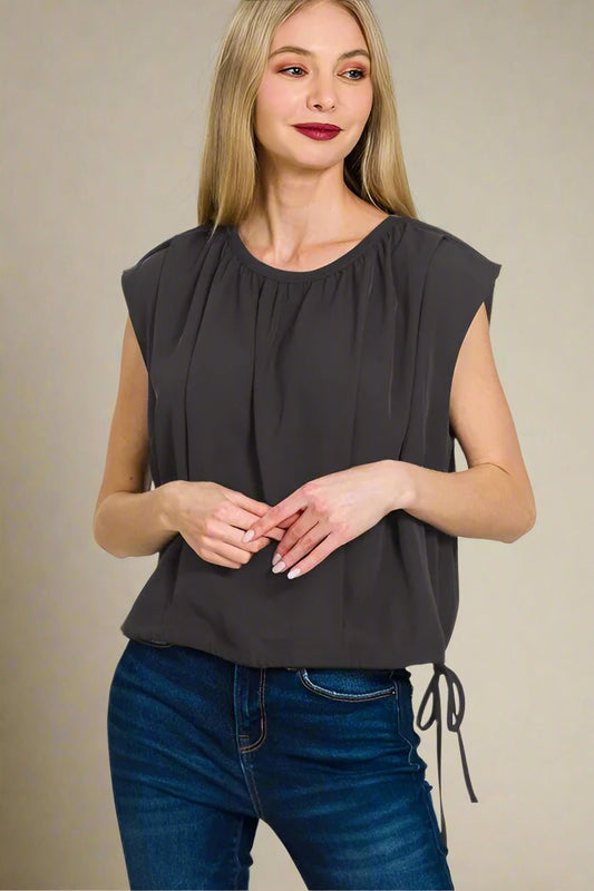 Zenana - Cinched Hem Flutter Sleeve Top – Black