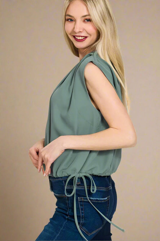 Zenana - Cinched Hem Flutter Sleeve Top – Smoky Sage