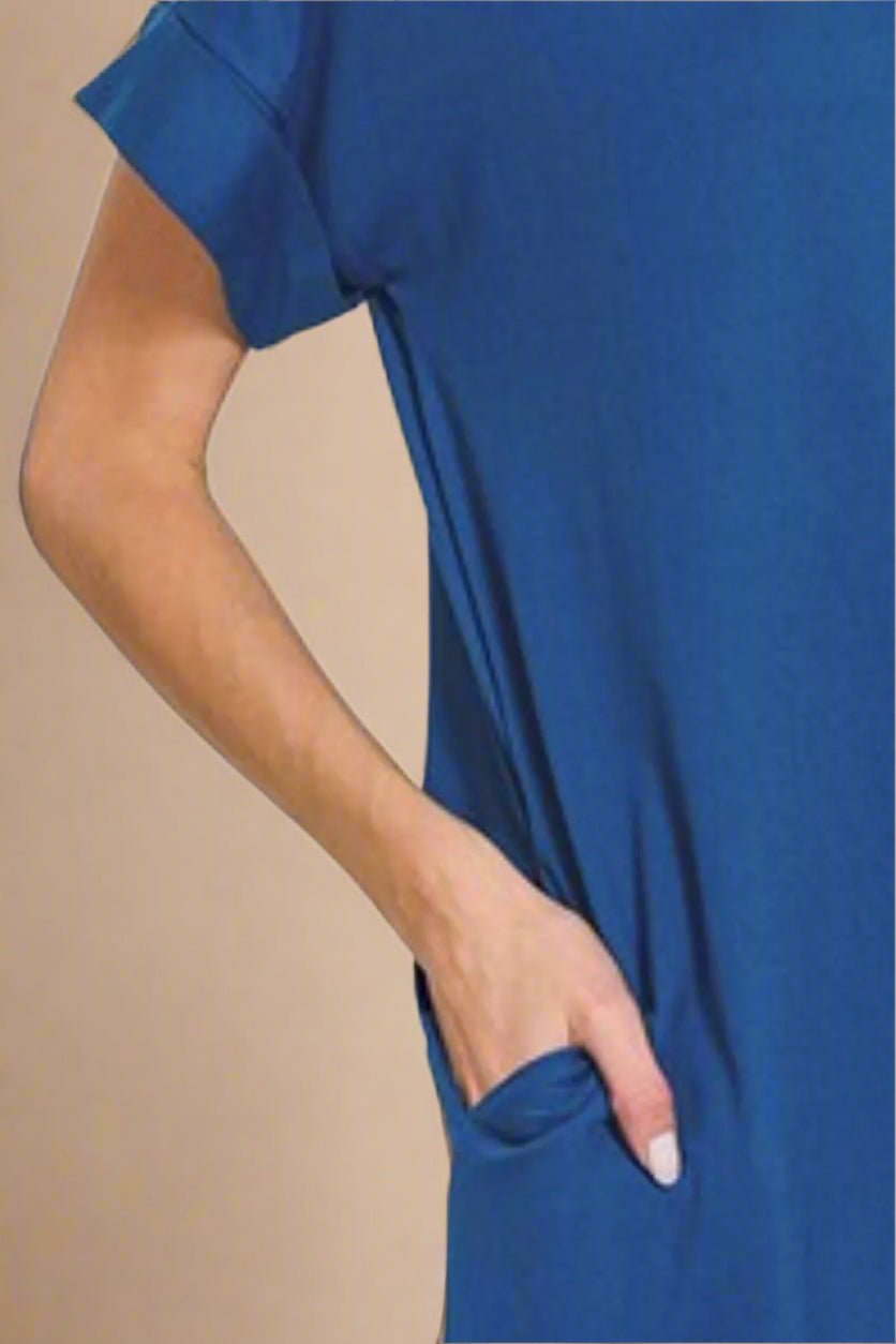 Zenana - Cobalt Blue Short Sleeve Mini Shift Dress with Pockets