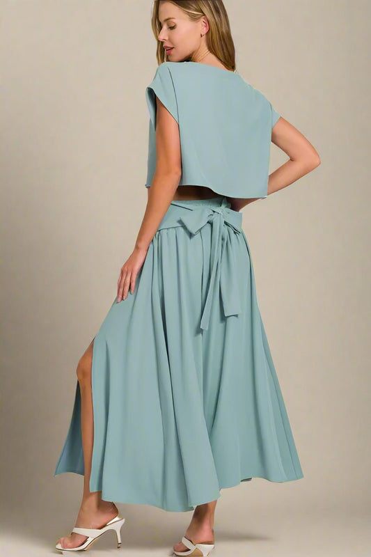 Zenana - Crop Tee & Smocked Waist Maxi Skirt Set – Dusty Aqua