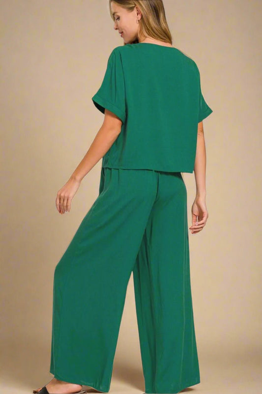Zenana - Dark Green Wide Leg Pant Set