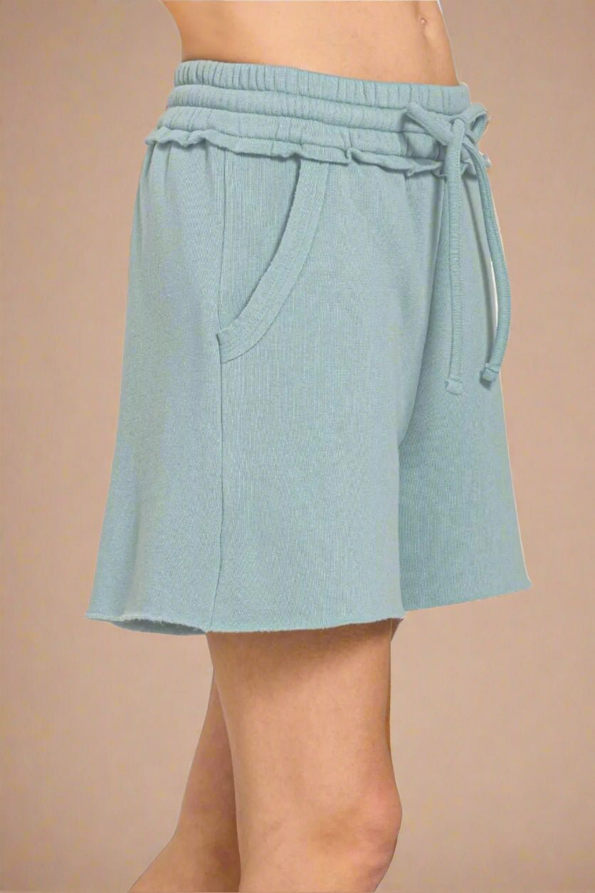 Zenana - Dusty Blue Drawstring Lounge Shorts