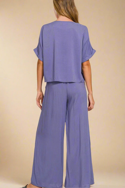 Zenana - Dusty Lavender Wide Leg Pant Set