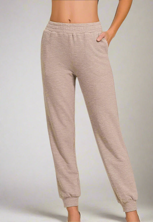 Zenana - Fleece Jogger Pants – Heathered Oatmeal Beige