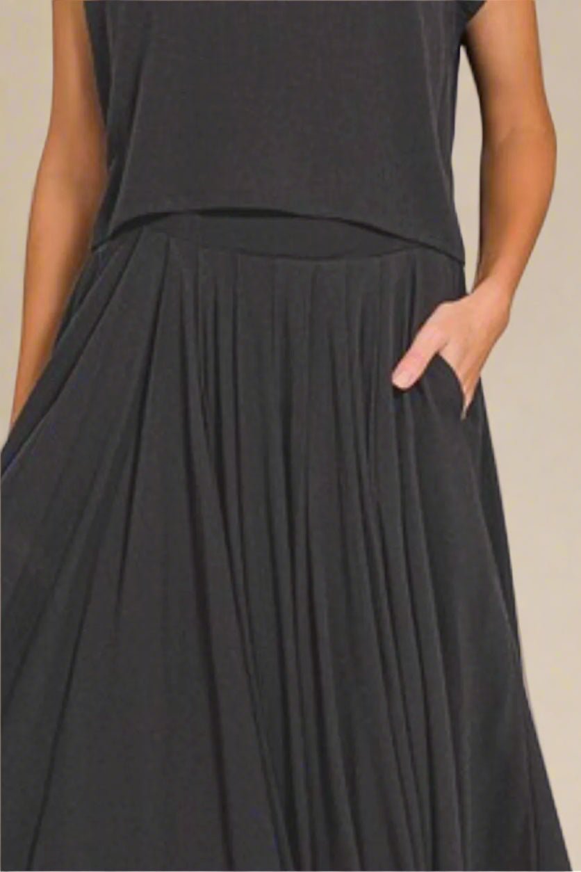 Zenana - Gauze Crop Top and Maxi Skirt Set – Black