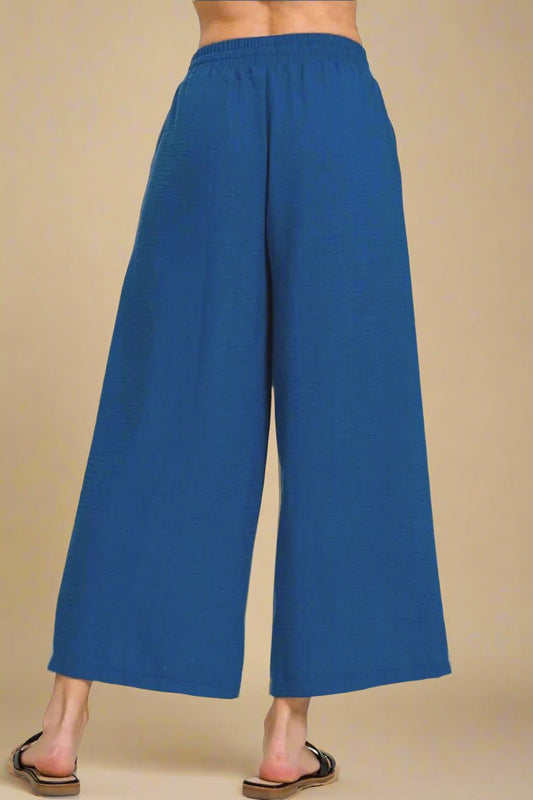 Zenana - Gauze Wide Leg Pants in Cobalt Blue