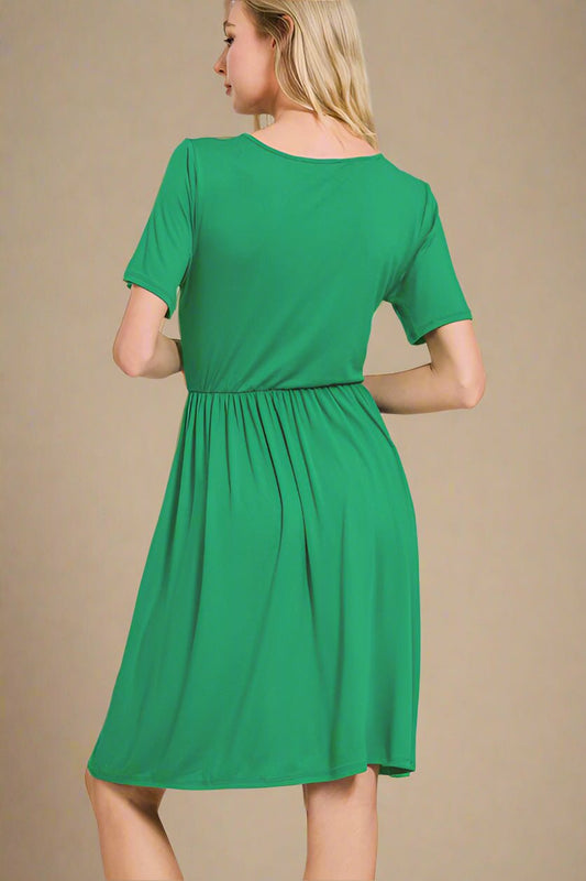 Zenana - Green Short Sleeve Mini Faux Wrap Dress