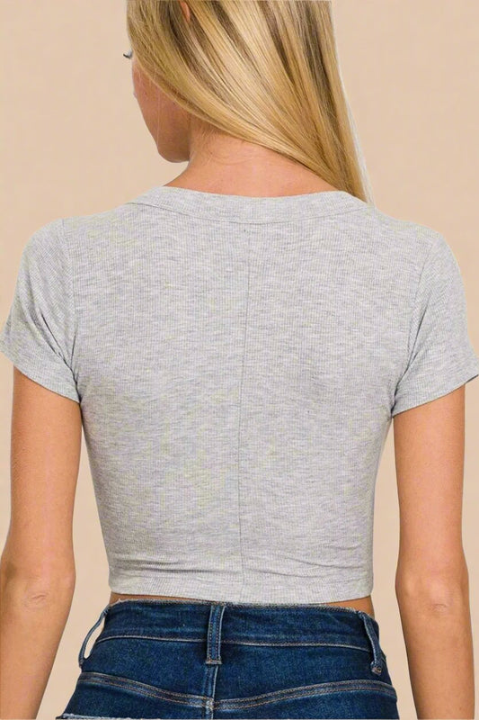 Zenana - Heather Gray Rib Knit Crop Top