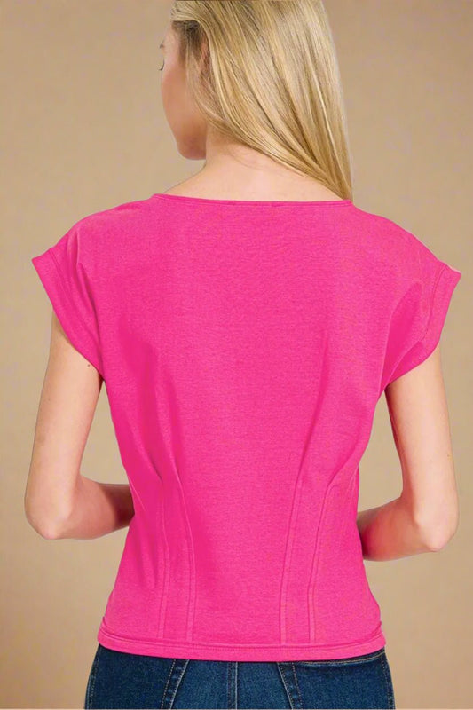 Zenana - Hot Pink Cap Sleeve Knit Top