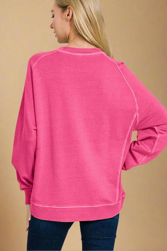 Zenana - Hot Pink Pigment Dyed French Terry Sweatshirt