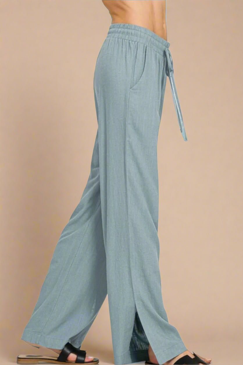 Zenana - Light Blue Wide Leg Drawstring Pants