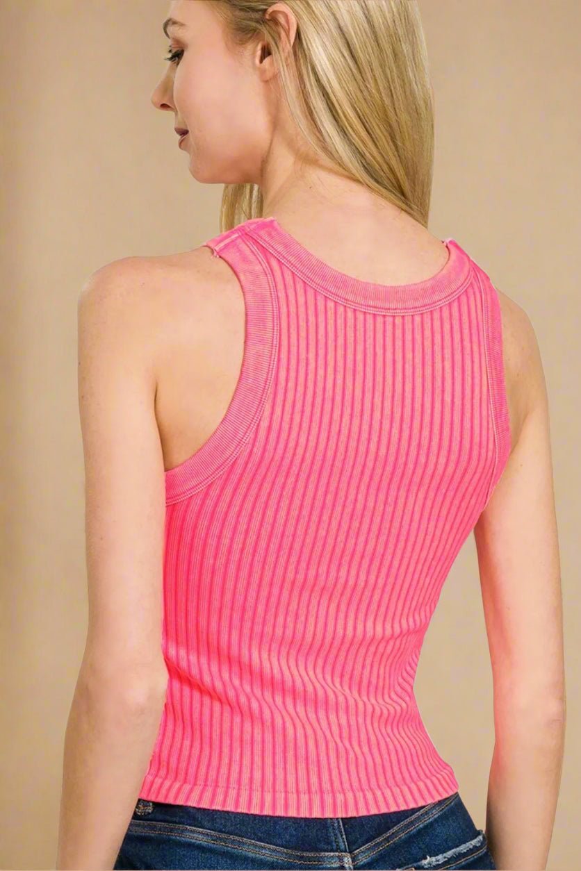 Zenana - Neon Pink Rib Knit Tank Top