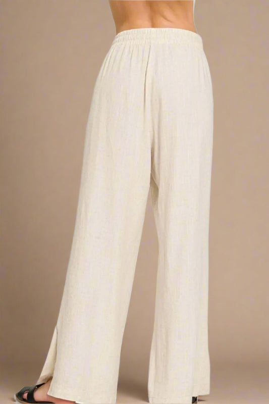 Zenana - Oatmeal Beige Wide Leg Drawstring Pants