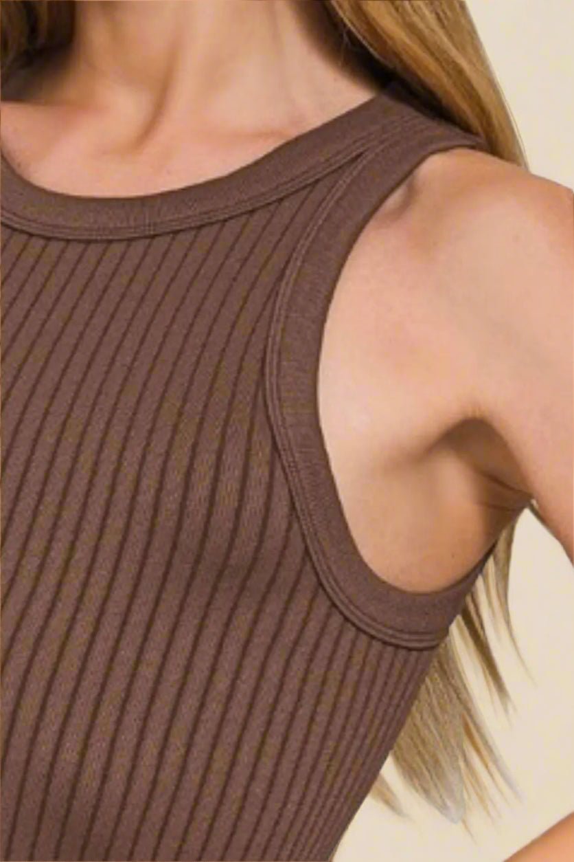Zenana - Rib Knit High Neck Tank – Cocoa Brown