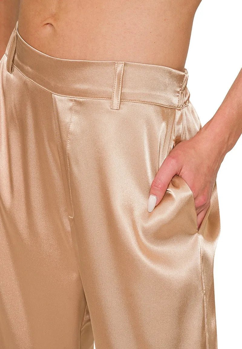 Zenana - Satin Wide Leg Trousers in Champagne Beige