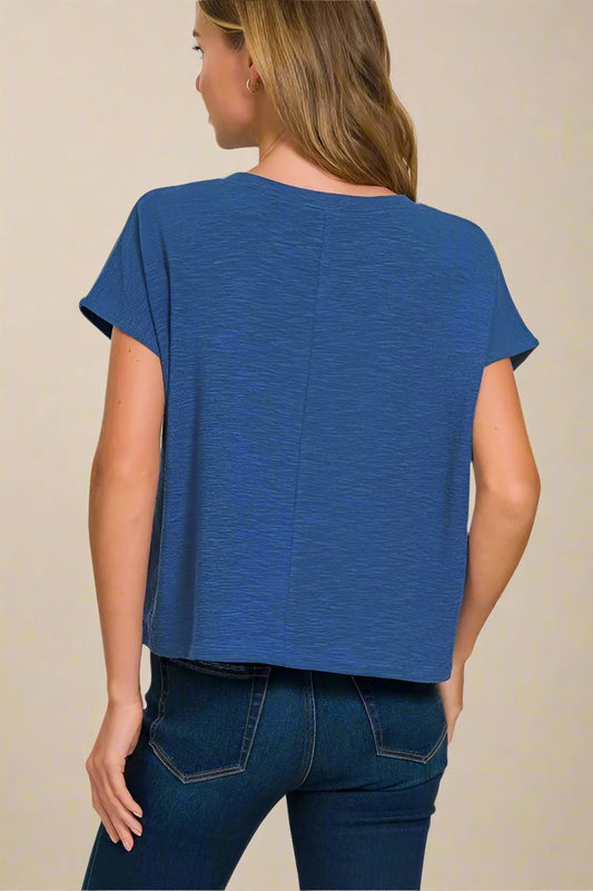 Zenana - Slub Pocket Tee – Heathered Indigo Blue