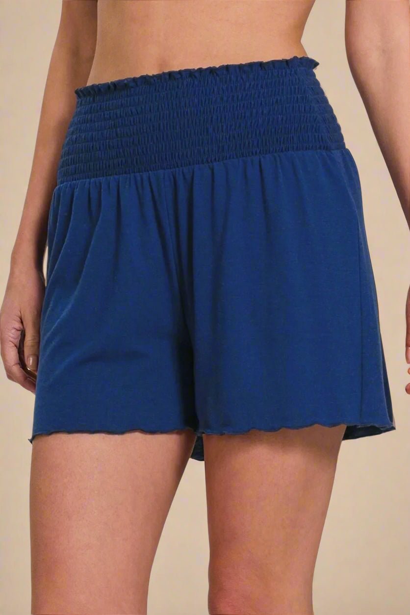Zenana - Smocked Waist Knit Shorts – Navy