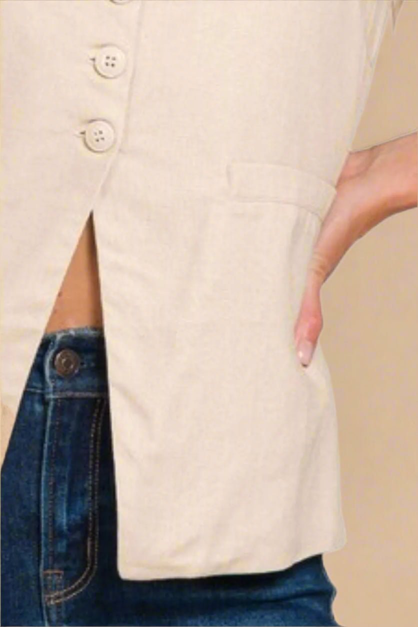 Zenana - Sweetheart Button Front Top – Natural