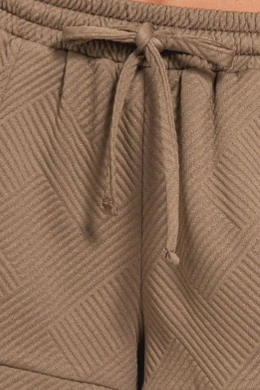 Zenana - Textured Drawstring Lounge Shorts in Cocoa Taupe