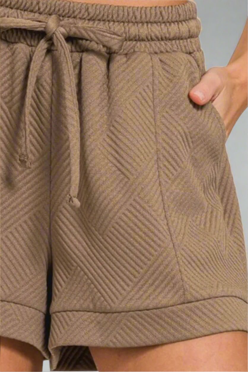 Zenana - Textured Drawstring Lounge Shorts in Cocoa Taupe