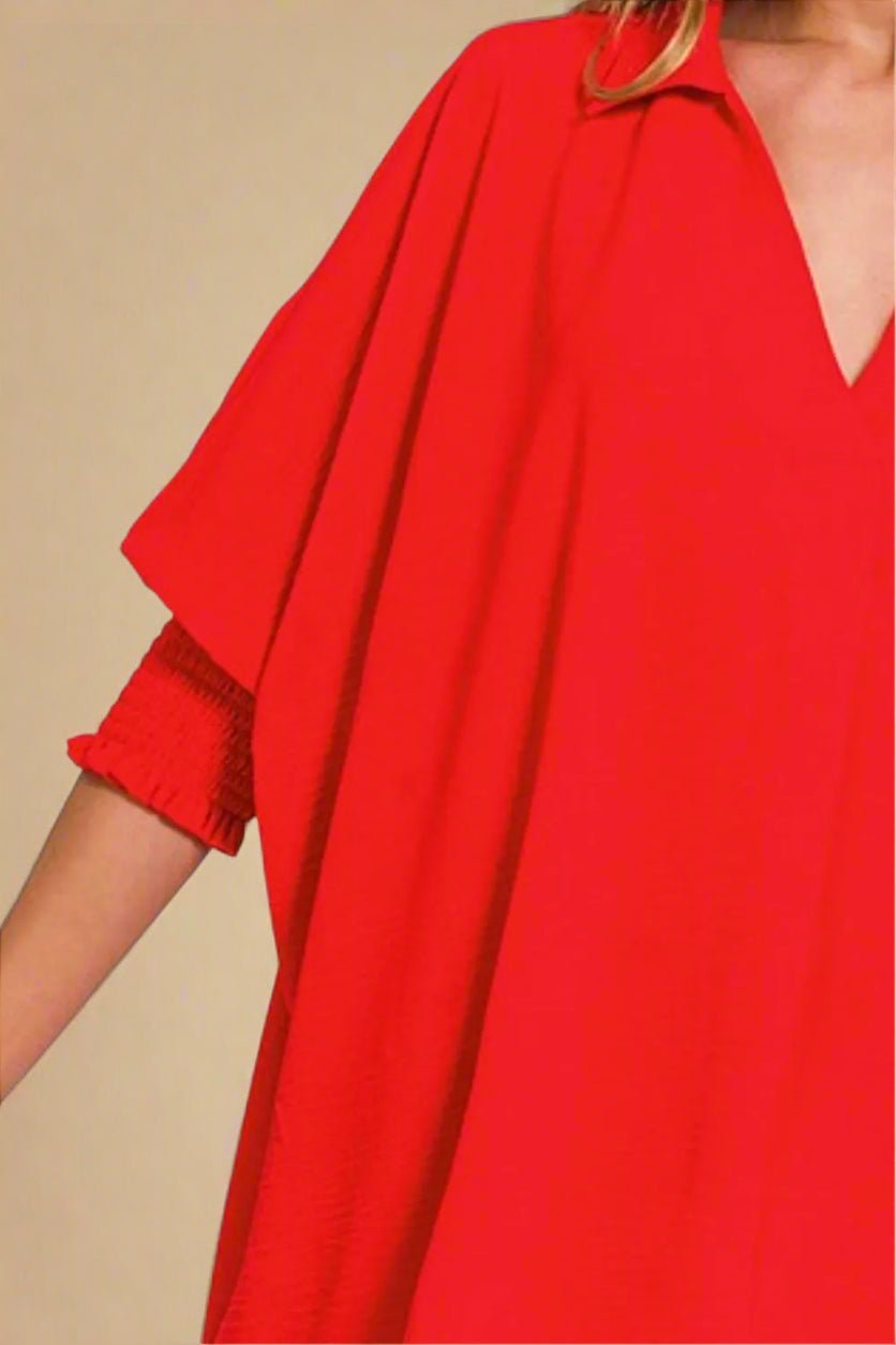 Zenana - Textured Smocked Sleeve Tunic Top – Bright Red