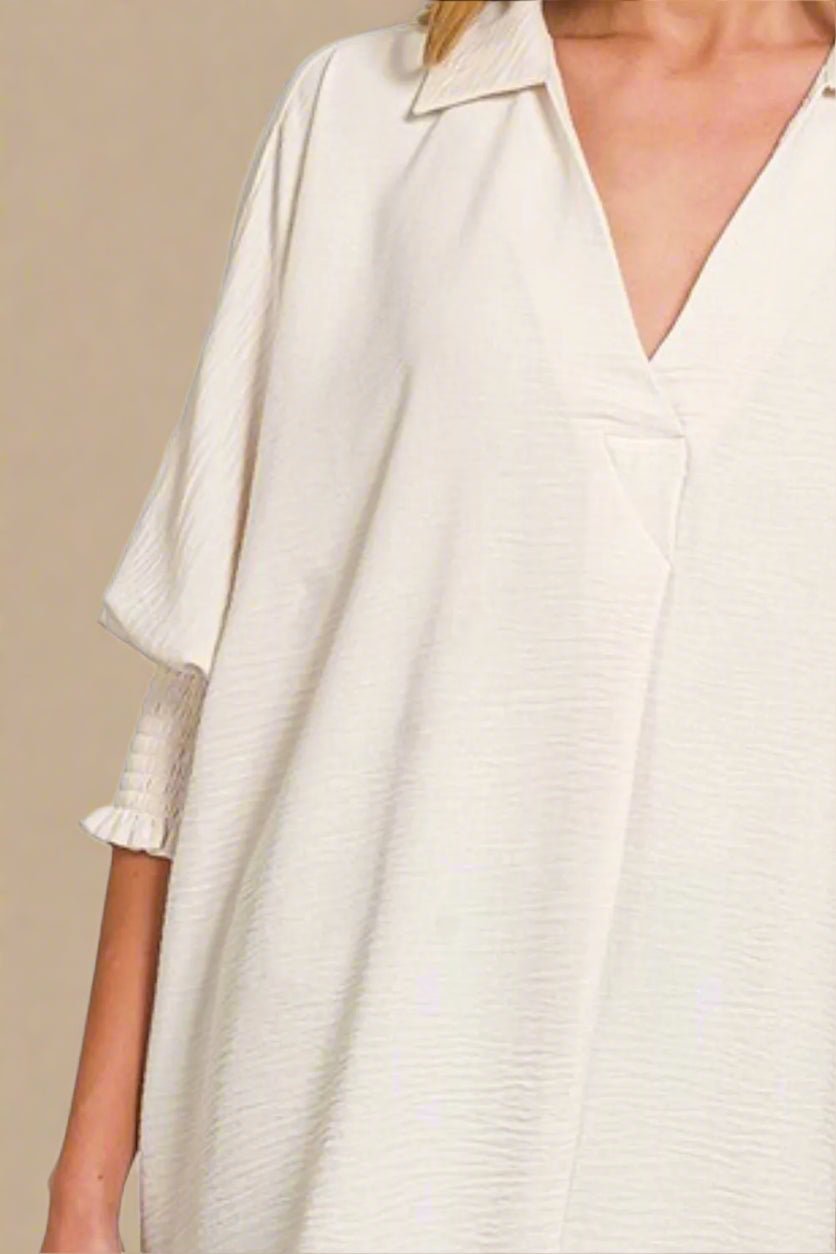 Zenana - Textured Smocked Sleeve Tunic Top – Ivory