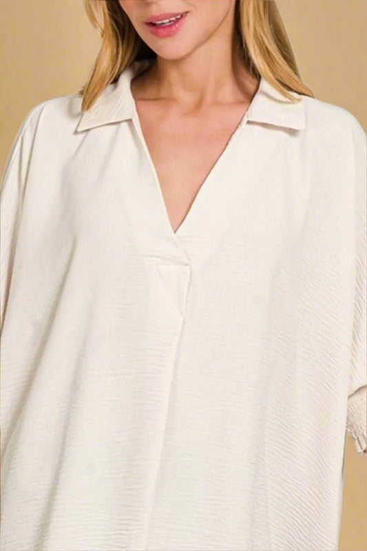 Zenana - Textured Smocked Sleeve Tunic Top – Ivory