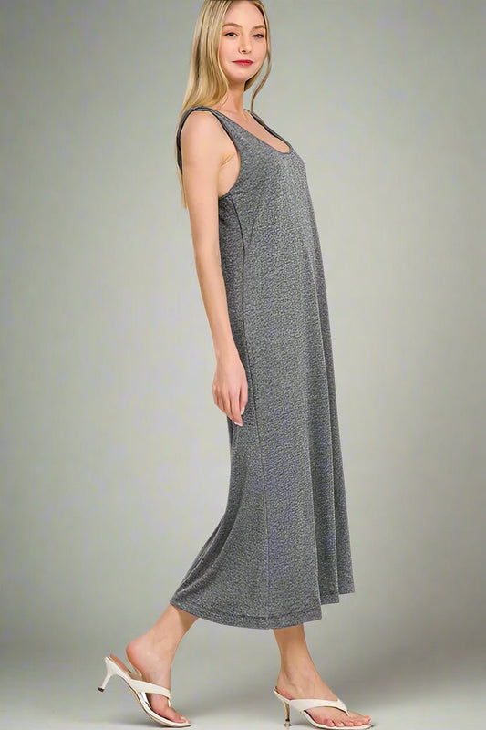 Zenana - Twist Strap Open Back Midi Dress – Charcoal Heather