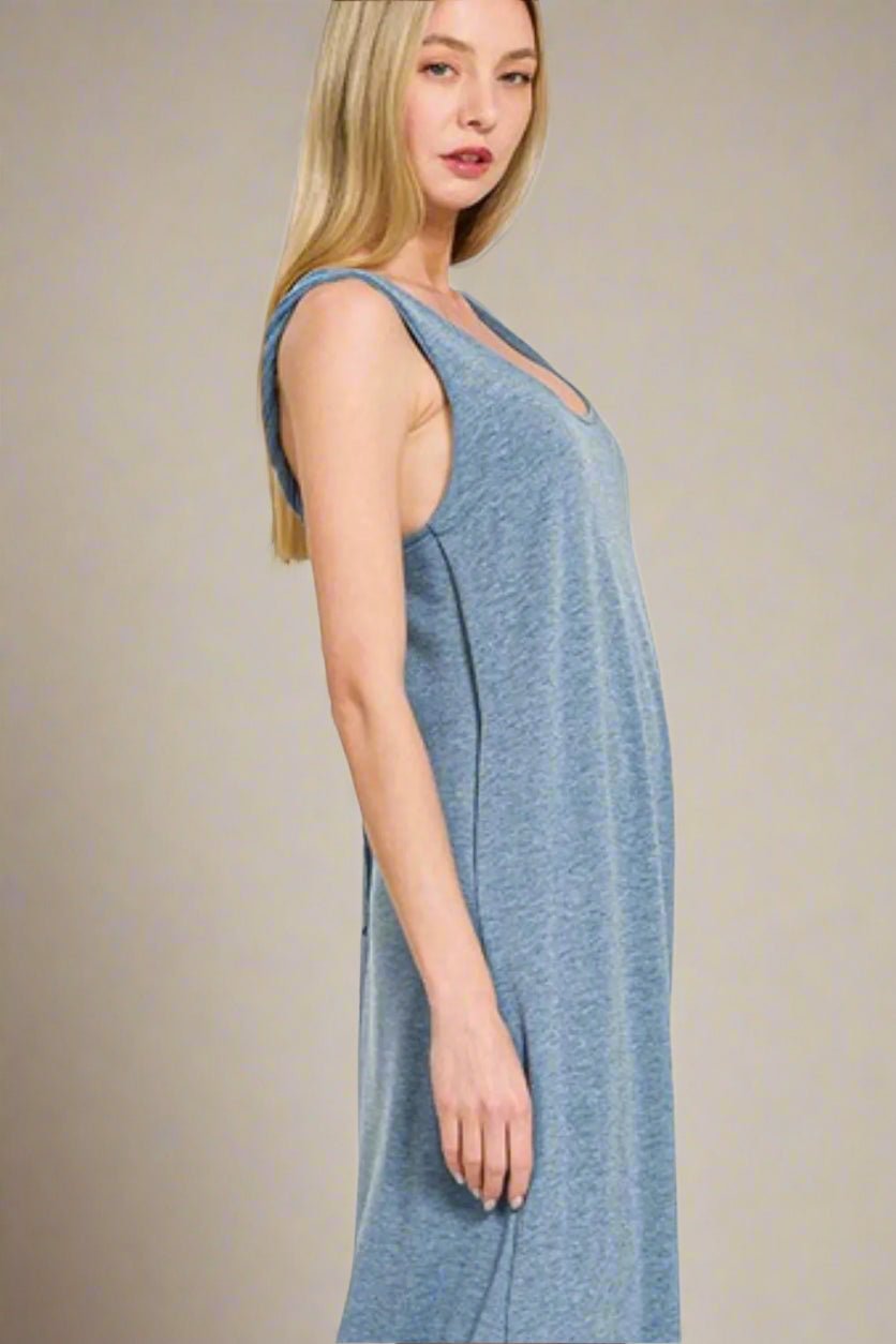 Zenana - Twist Strap Open Back Midi Dress – Heather Blue