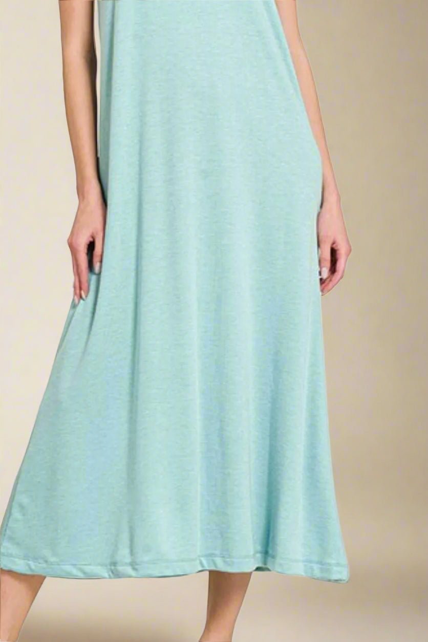Zenana - Twist Strap Open Back Midi Dress – Soft Aqua Blue