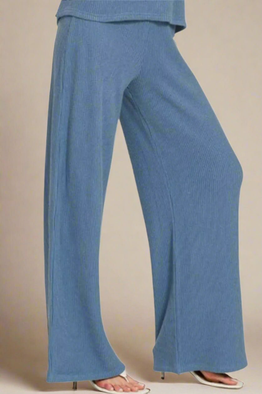 Zenana - Waffle Knit Lounge Set – Heathered Indigo Blue