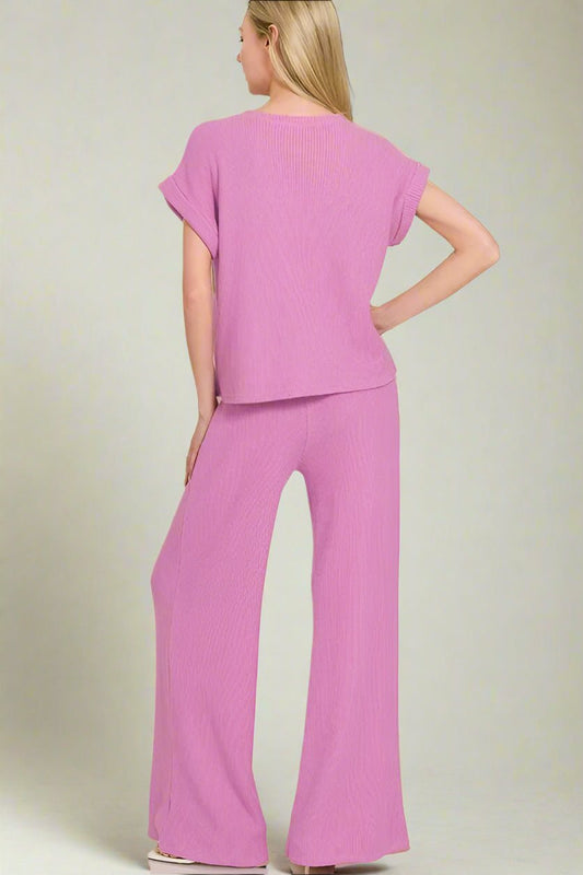 Zenana - Waffle Knit Lounge Set – Orchid Pink