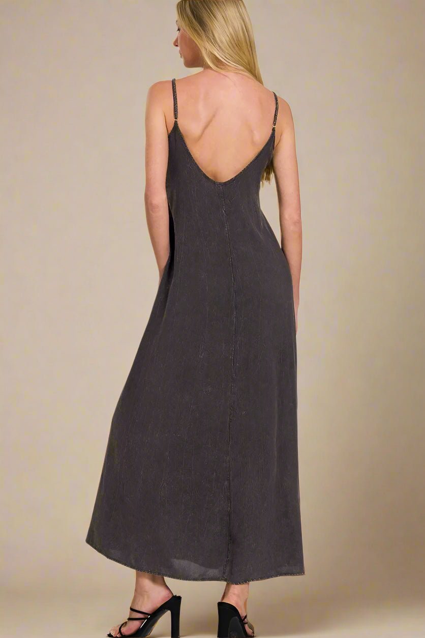 Zenana - Washed Black Strappy Maxi Dress